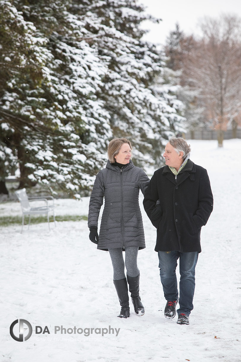 Winter photos of a couples in Guelph